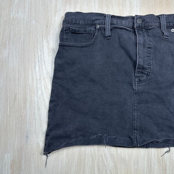 Madewell Black Stretch Denim Straight Raw Hem Casual Frayed Denim Mini Skirt 32 - Picture 4 of 13